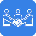 Client-focused teamwork icon representing collaboration and personalized services in technology and digital marketing solutions.