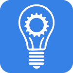 Lightbulb icon with gear symbol, representing innovative technology and solutions for digital marketing and IT services.