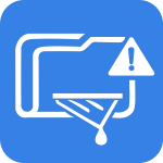 Data breach risk icon featuring a folder with an exclamation mark and a downward arrow, representing cybersecurity threats to sensitive information in healthcare, legal, and education sectors.