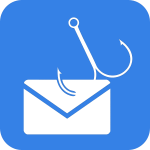 Phishing susceptibility icon featuring an envelope with a fishing hook, symbolizing the risk of cyber attacks through phishing emails in cybersecurity contexts.