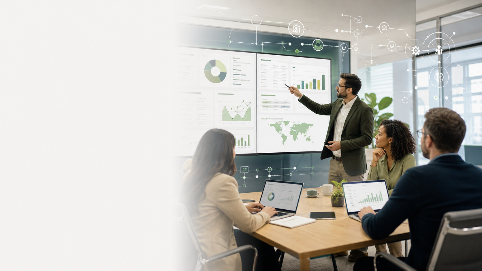 Business team reviewing ERP dashboards for Odoo implementation and AI automation