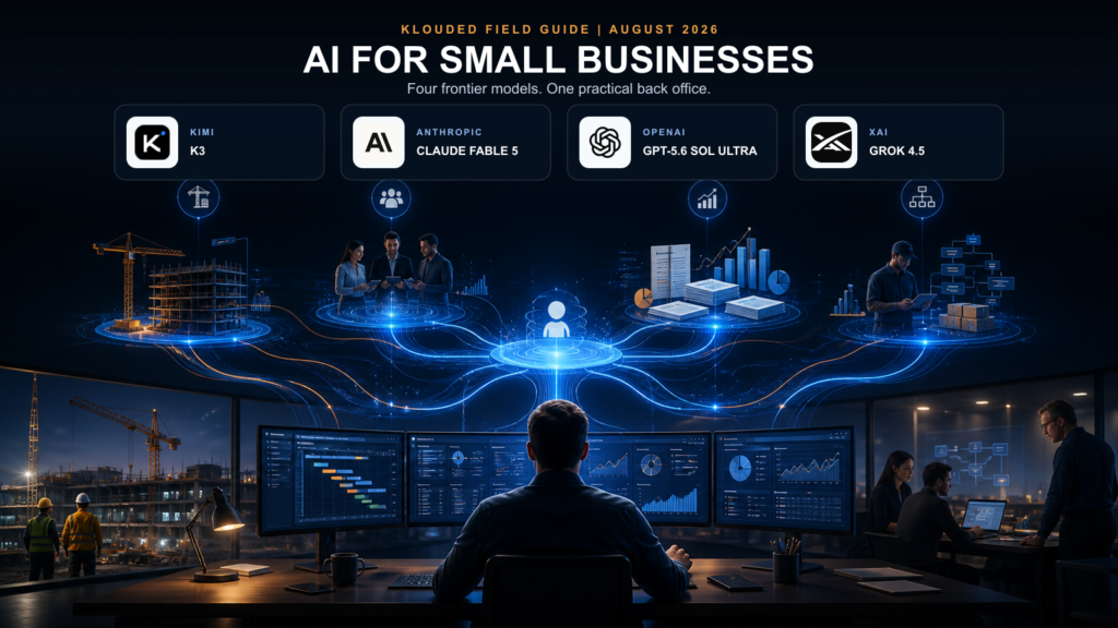 AI for small businesses comparison of Kimi K3, Claude Fable 5, GPT-5.6 Sol Ultra, and Grok 4.5 for construction, sales, finance, and operations agents